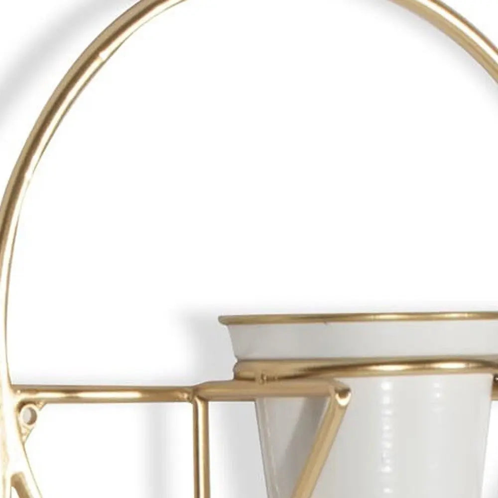 Gold And White Metal 10 Ounce Oval Wall Planter - NOBLE HOME INTERIORS