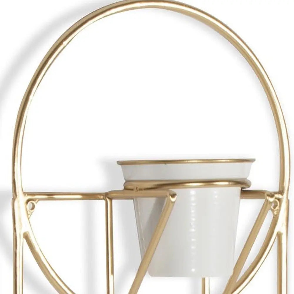 Gold And White Metal 10 Ounce Oval Wall Planter - NOBLE HOME INTERIORS
