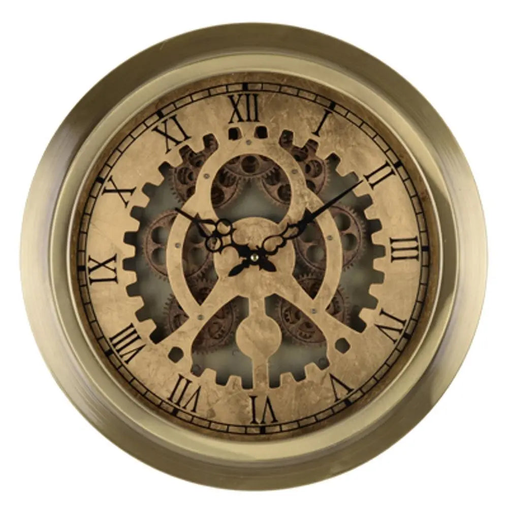 Gold Industrial Style Round Wall Clock - NOBLE HOME INTERIORS