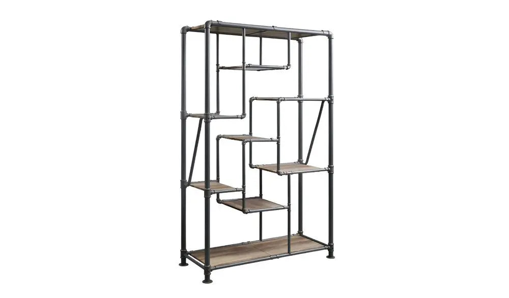 Gray And Brown Metal Eight Tier Bookcase - NOBLE HOME INTERIORS