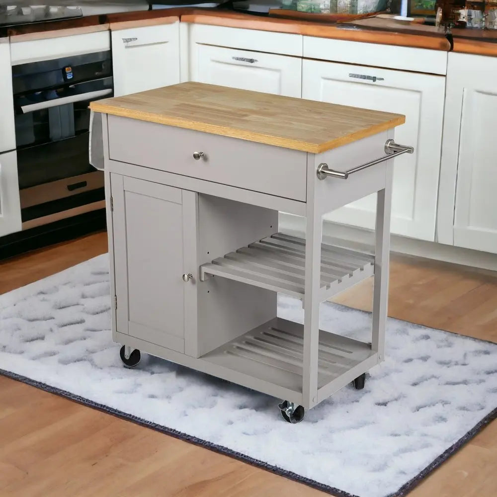 Gray and Natural 35" Rolling Kitchen Island With Storage - NOVA HOME FURNITURE