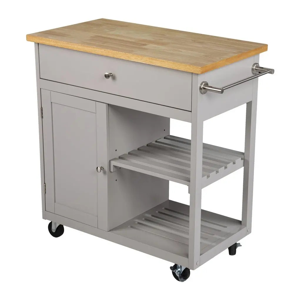 Gray and Natural 35" Rolling Kitchen Island With Storage - NOVA HOME FURNITURE