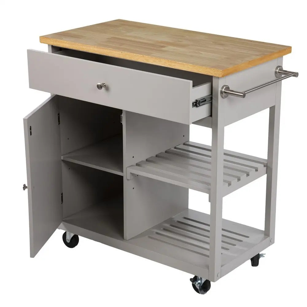 Gray and Natural 35" Rolling Kitchen Island With Storage - NOVA HOME FURNITURE
