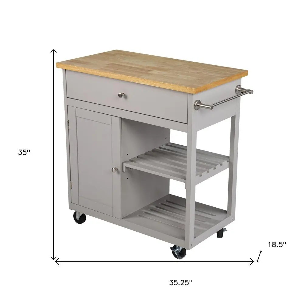 Gray and Natural 35" Rolling Kitchen Island With Storage - NOVA HOME FURNITURE