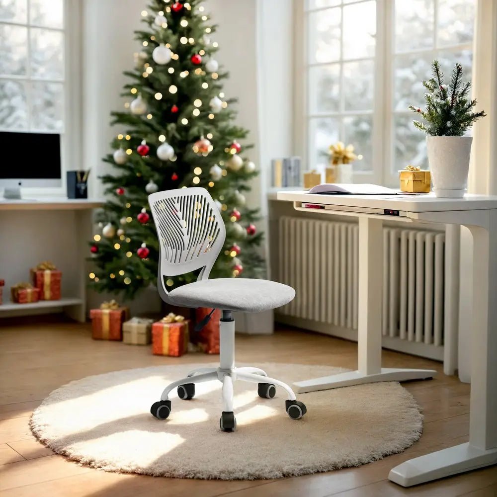 Gray and White Adjustable Height Swivel Rolling Office Chair HomeRoots