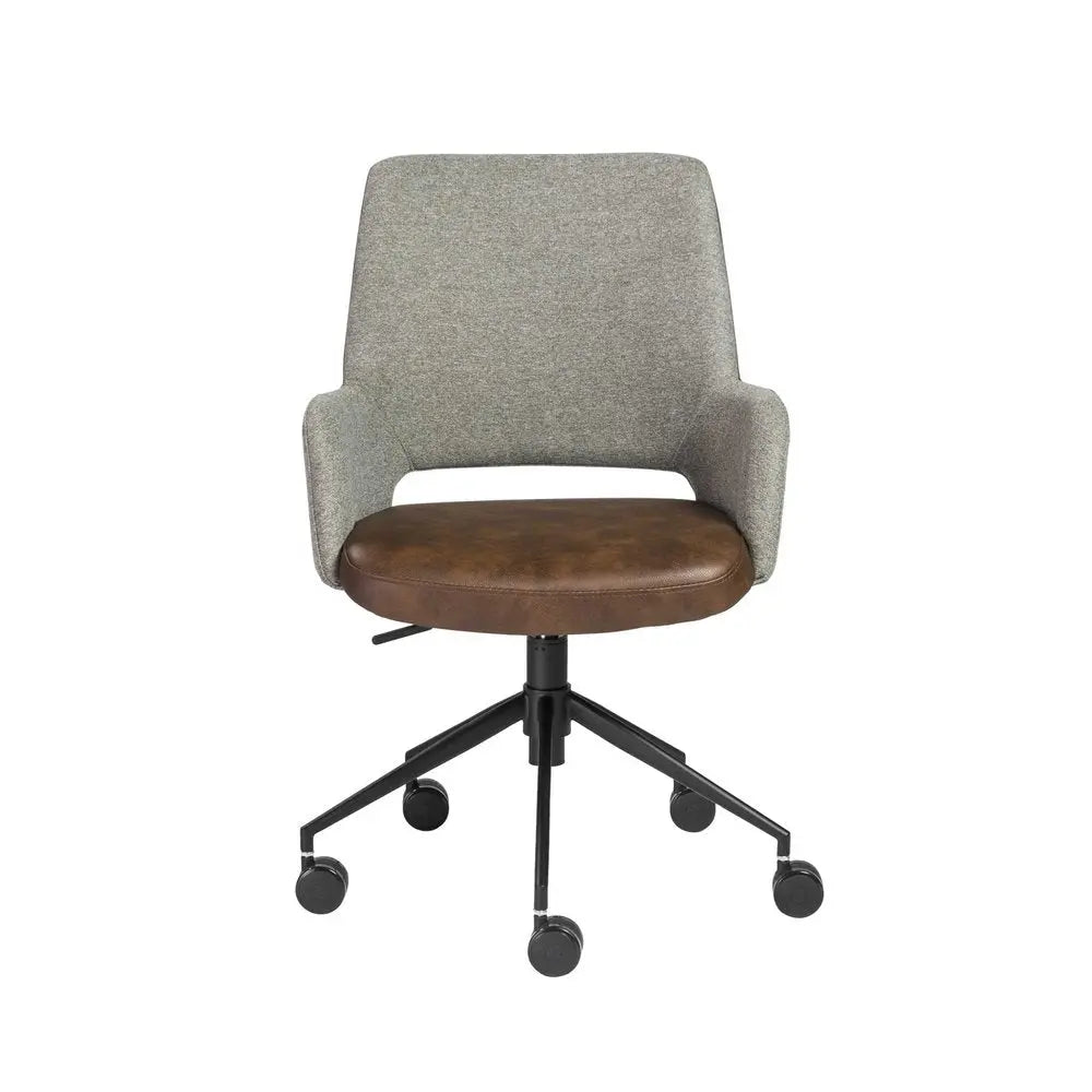 Gray Brown and Black Adjustable Swivel Fabric Rolling Office Chair - NOBLE HOME INTERIORS
