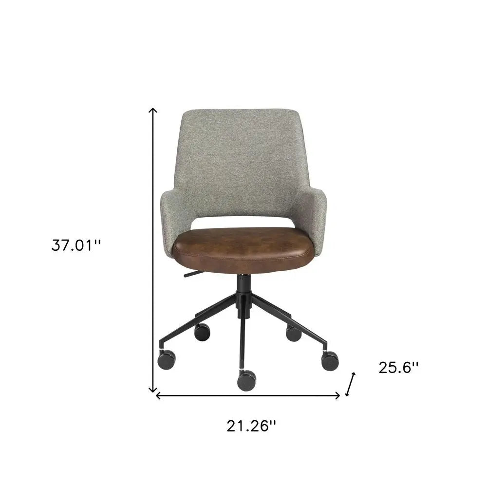 Gray Brown and Black Adjustable Swivel Fabric Rolling Office Chair - NOBLE HOME INTERIORS