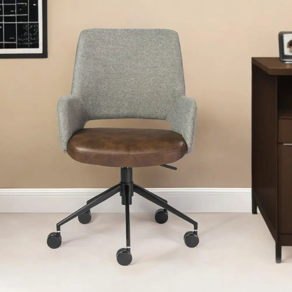 Gray Brown and Black Adjustable Swivel Fabric Rolling Office Chair - NOBLE HOME INTERIORS
