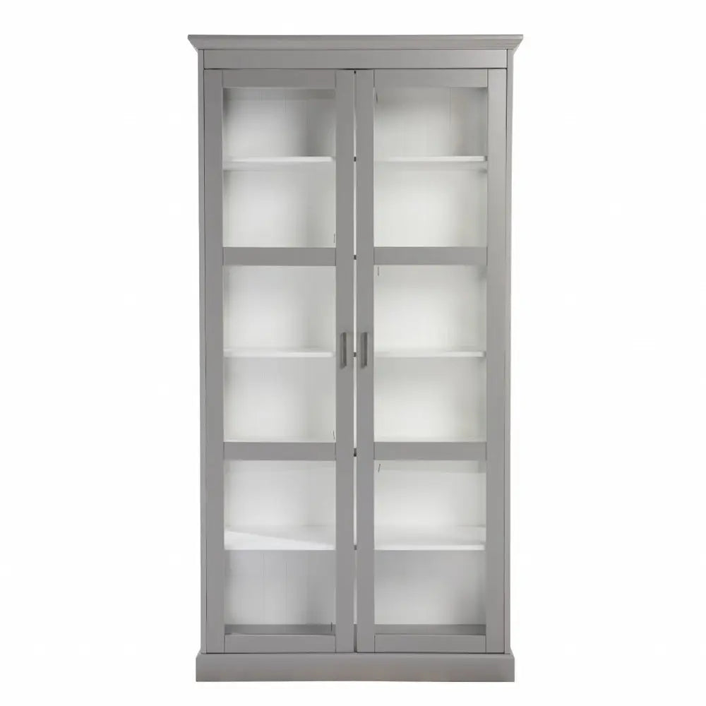Gray Cornice Molding Double Door Curio Cabinet - NOVA HOME FURNITURE