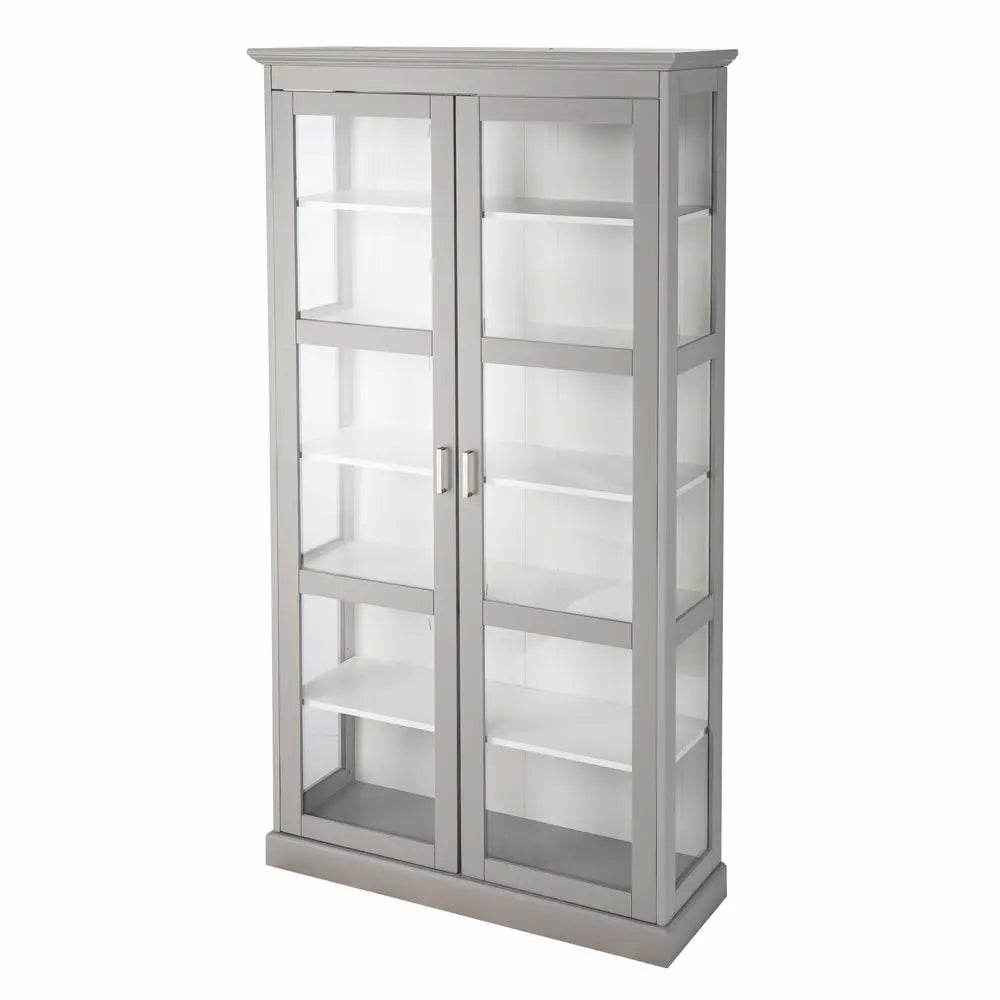 Gray Cornice Molding Double Door Curio Cabinet - NOVA HOME FURNITURE