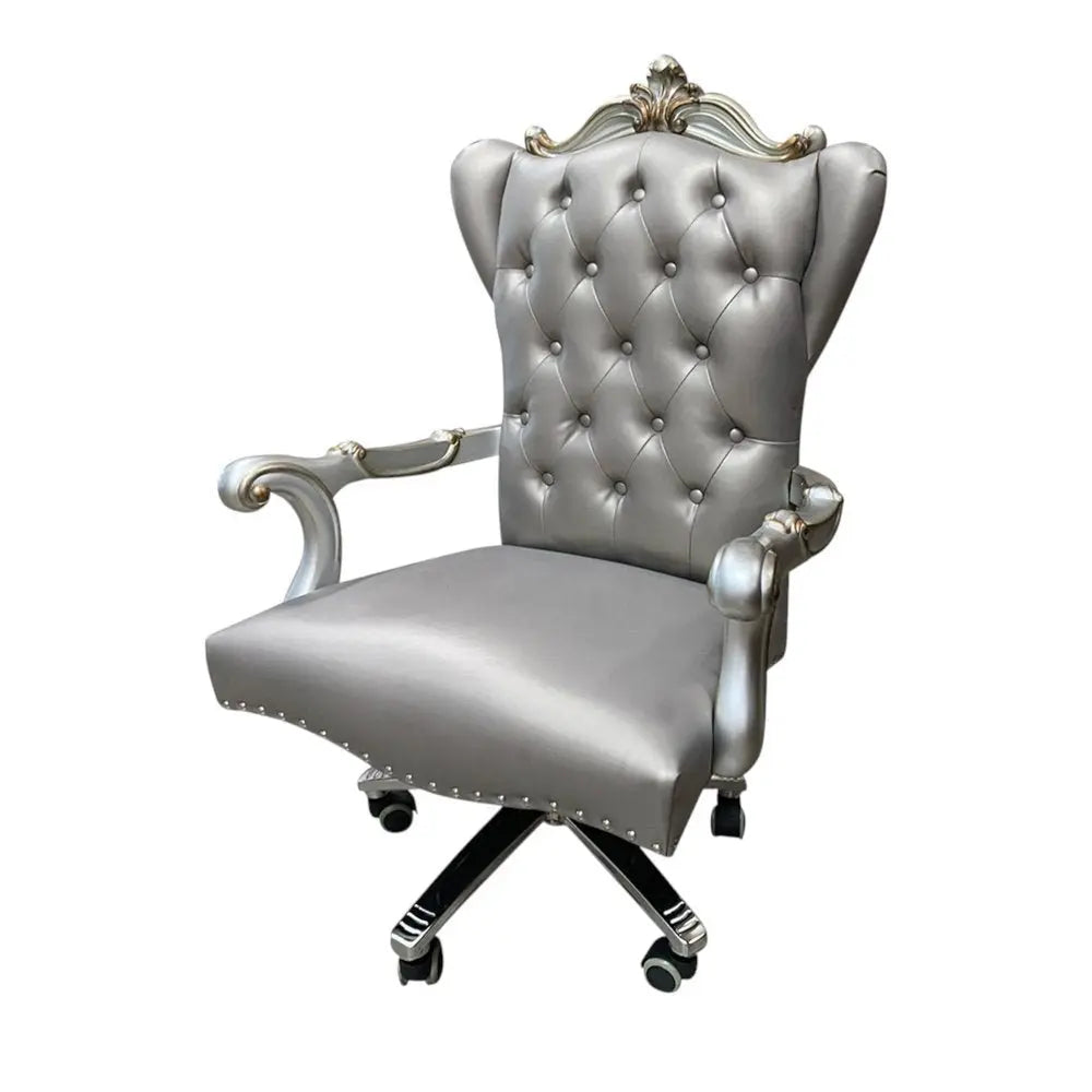 Gray Faux Leather Tufted Seat Swivel Adjustable Executive Chair Leather Back - NOBLE HOME INTERIORS