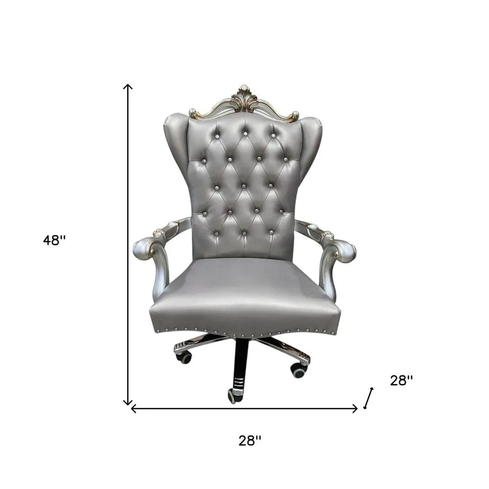 Gray Faux Leather Tufted Seat Swivel Adjustable Executive Chair Leather Back - NOBLE HOME INTERIORS