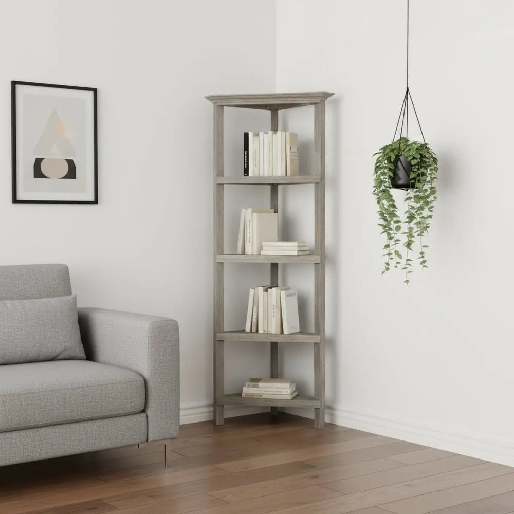 Gray Solid Wood Corner Bookcase HomeRoots