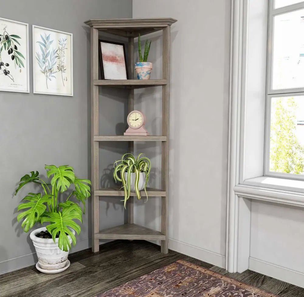 Gray Solid Wood Corner Bookcase HomeRoots