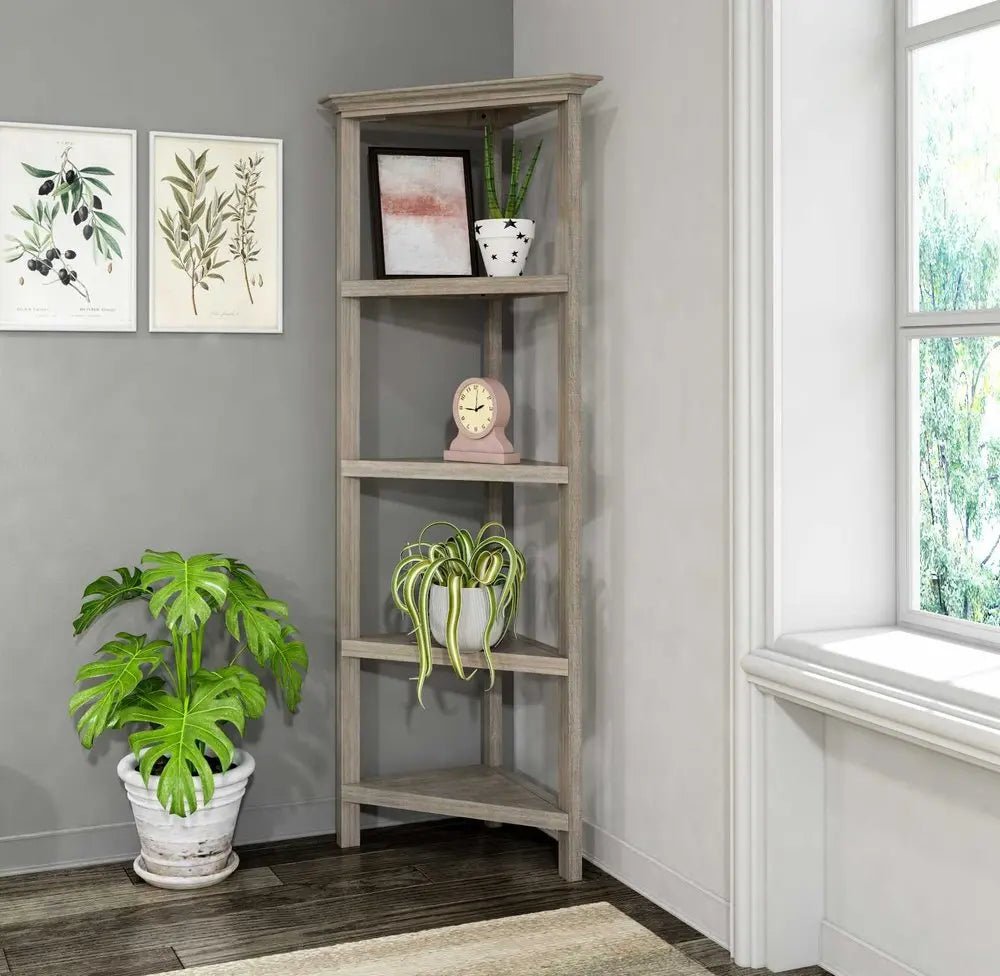 Gray Solid Wood Corner Bookcase HomeRoots