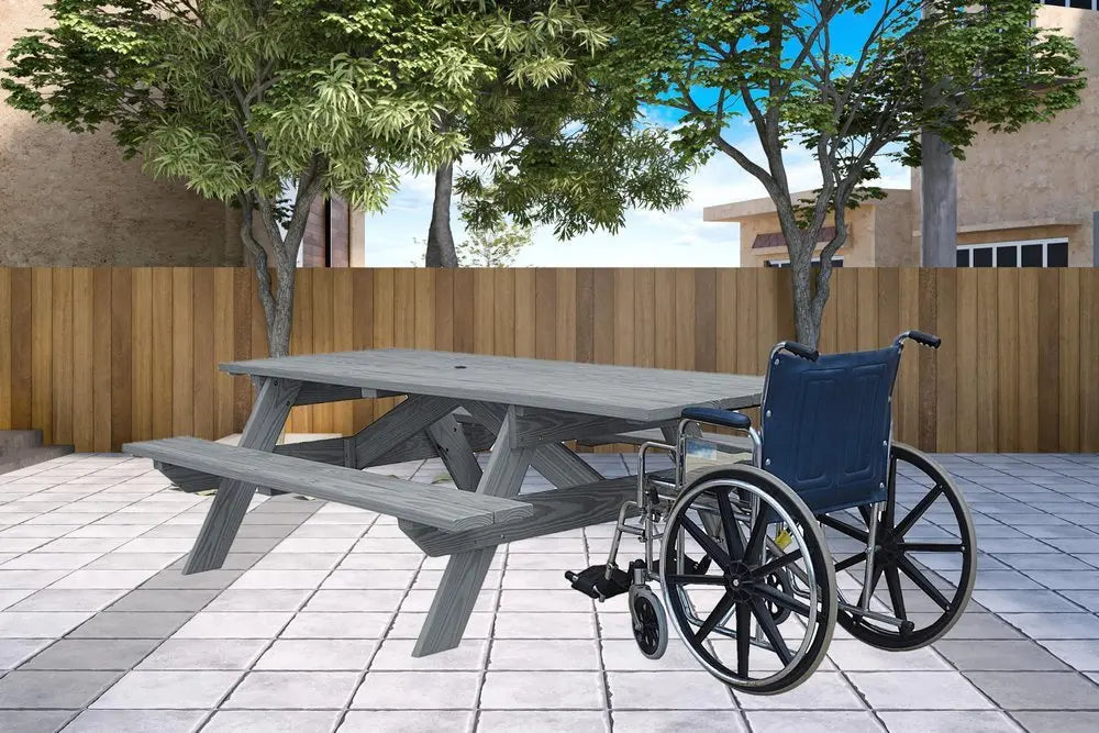 Gray Solid Wood Outdoor Picnic Table Umbrella Hole - NOBLE HOME INTERIORS