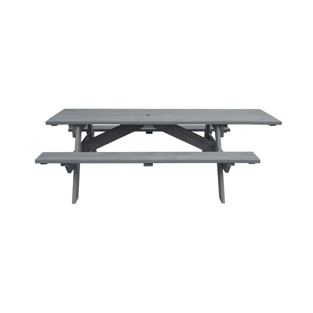 Gray Solid Wood Outdoor Picnic Table Umbrella Hole - NOBLE HOME INTERIORS