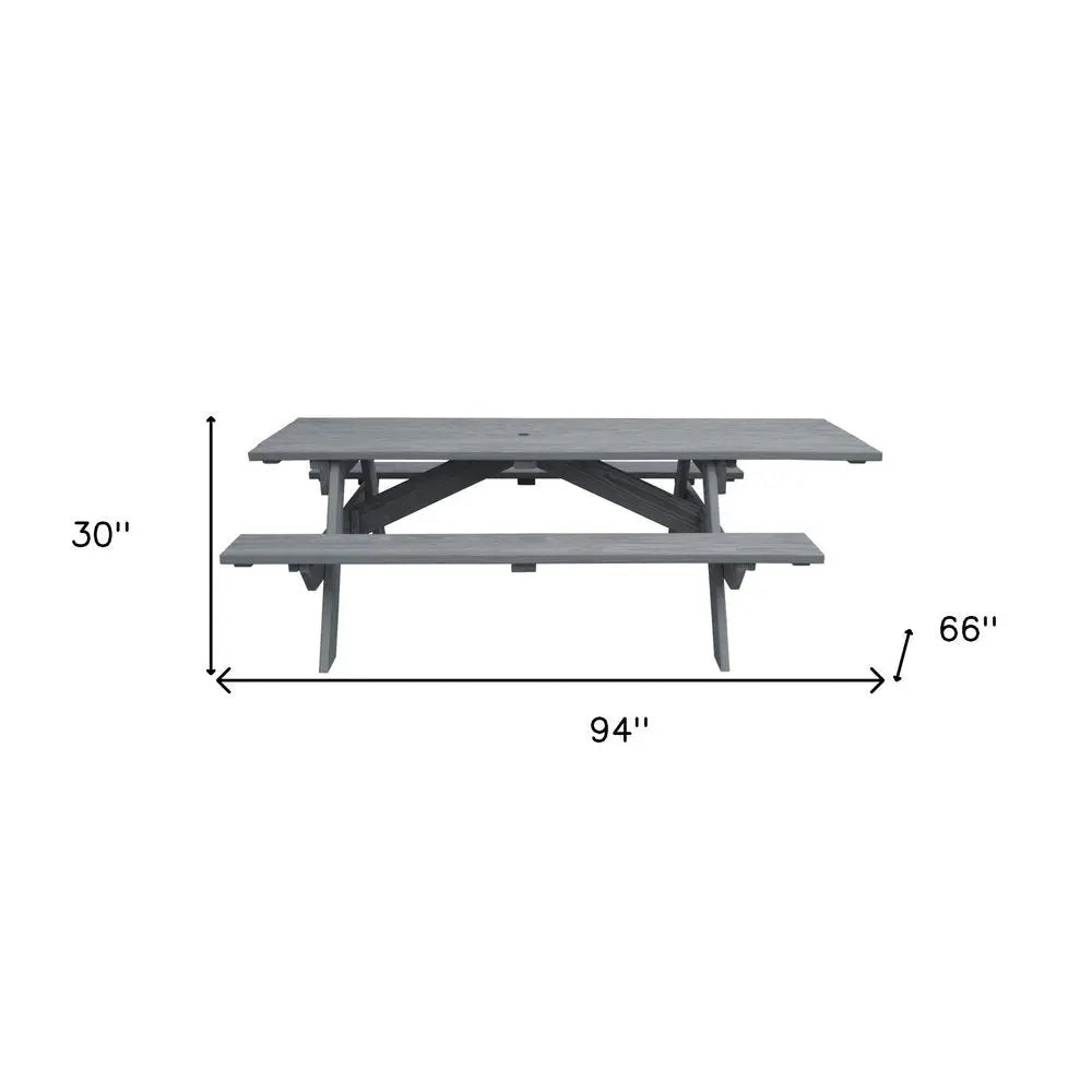 Gray Solid Wood Outdoor Picnic Table Umbrella Hole - NOBLE HOME INTERIORS
