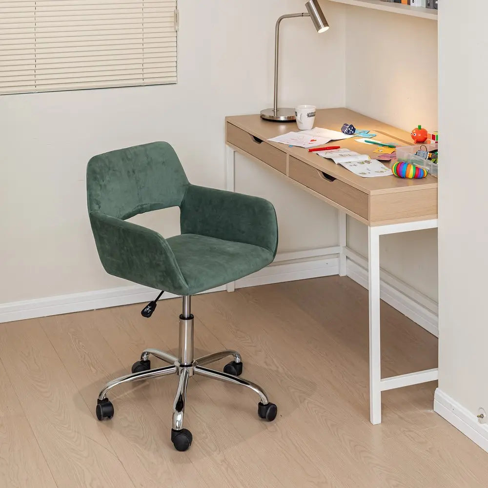 Green and Silver Upholstered and Steel Adjustable Swivel Rolling Office Chair - NOBLE HOME INTERIORS