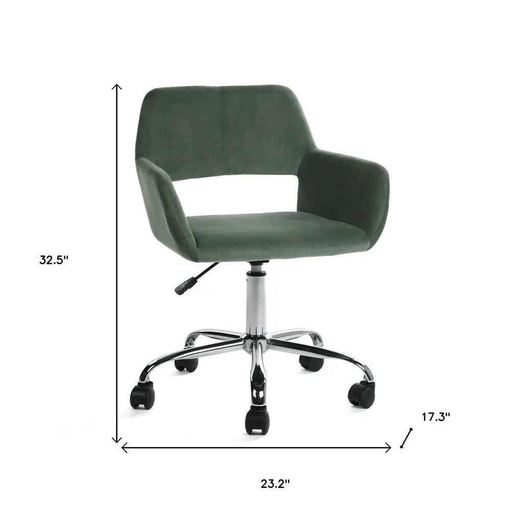 Green and Silver Upholstered and Steel Adjustable Swivel Rolling Office Chair - NOBLE HOME INTERIORS