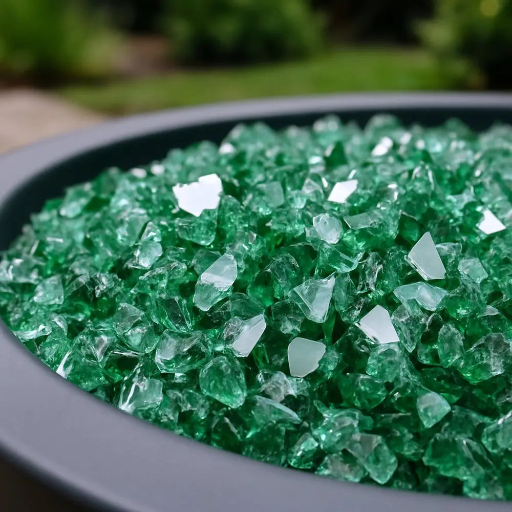 Green Round Reflective Fire Pit Glass - NOBLE HOME INTERIORS