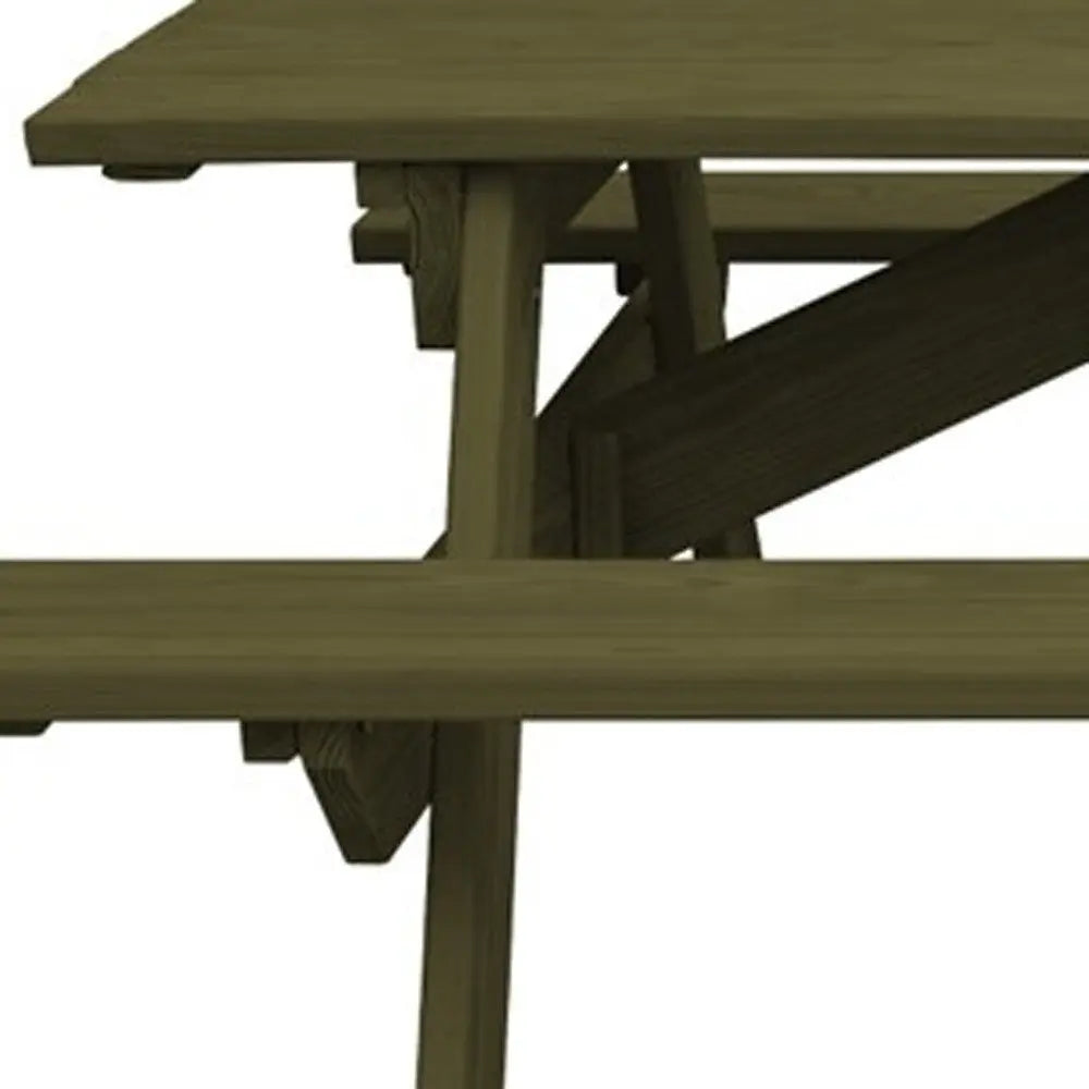 Green Solid Wood Outdoor Picnic Table Umbrella Hole - NOBLE HOME INTERIORS