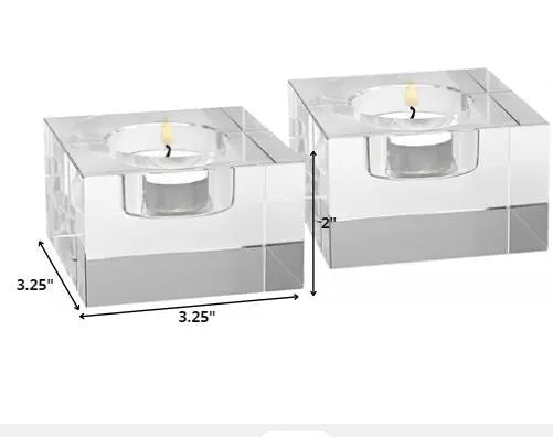 Hand Crafted Crystal Block Pair Of Tlite Holders - NOBLE HOME INTERIORS