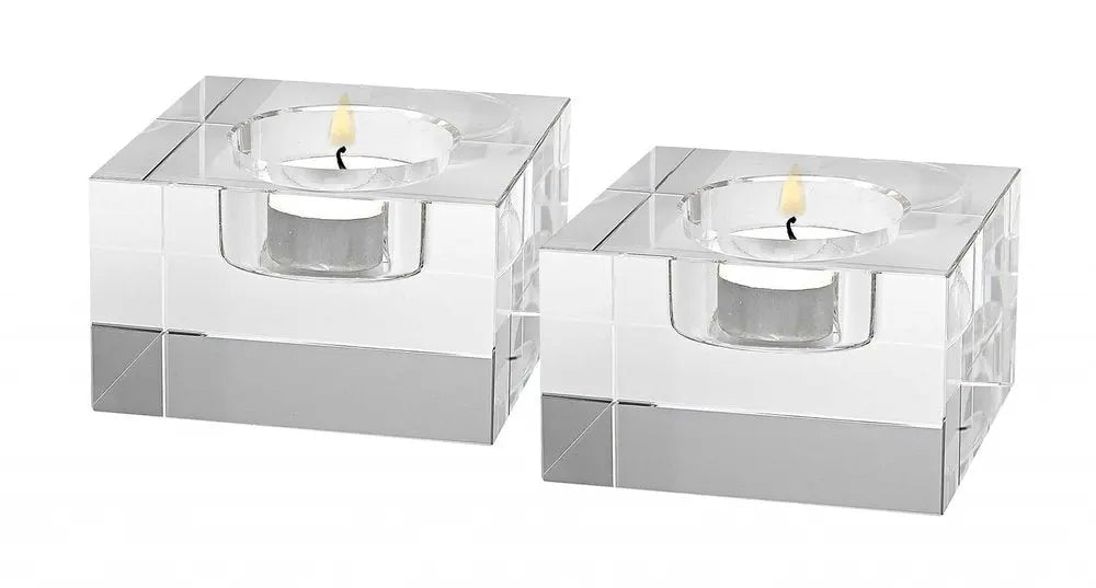 Hand Crafted Crystal Block Pair Of Tlite Holders - NOBLE HOME INTERIORS