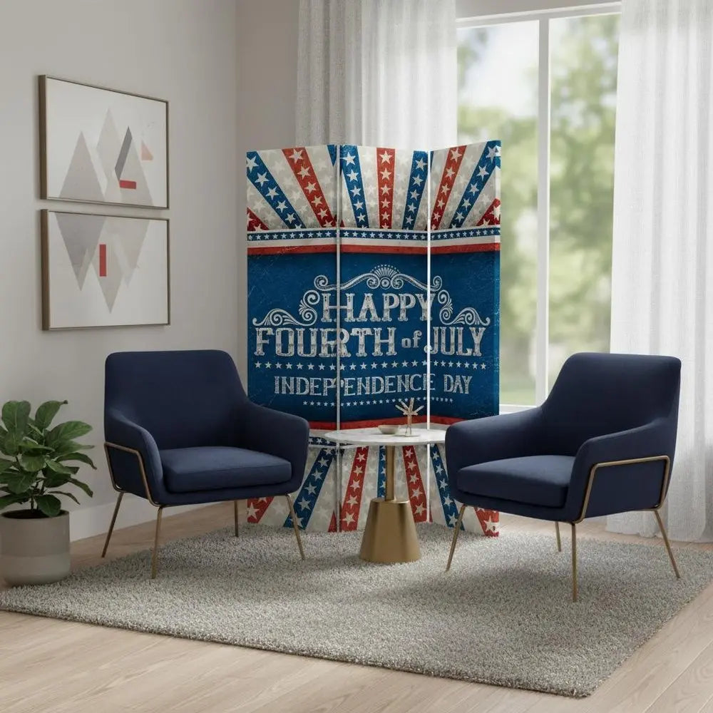 Happy 4th of July Three Panel Room Divider Screen - NOBLE HOME INTERIORS