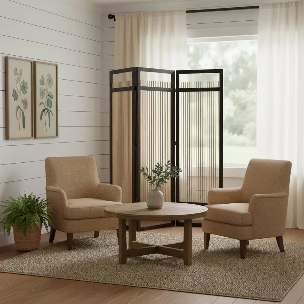 Light and Dark Rattan Three Panel Room Divider Screen - NOBLE HOME INTERIORS