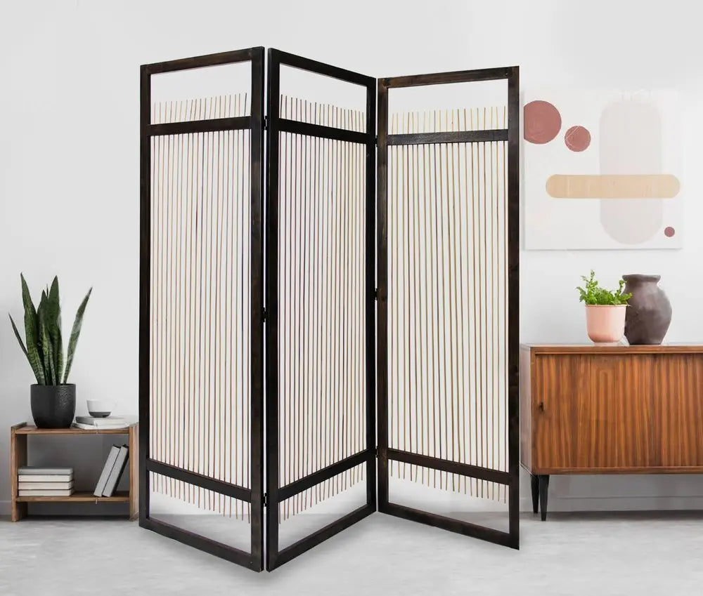 Light and Dark Rattan Three Panel Room Divider Screen - NOBLE HOME INTERIORS