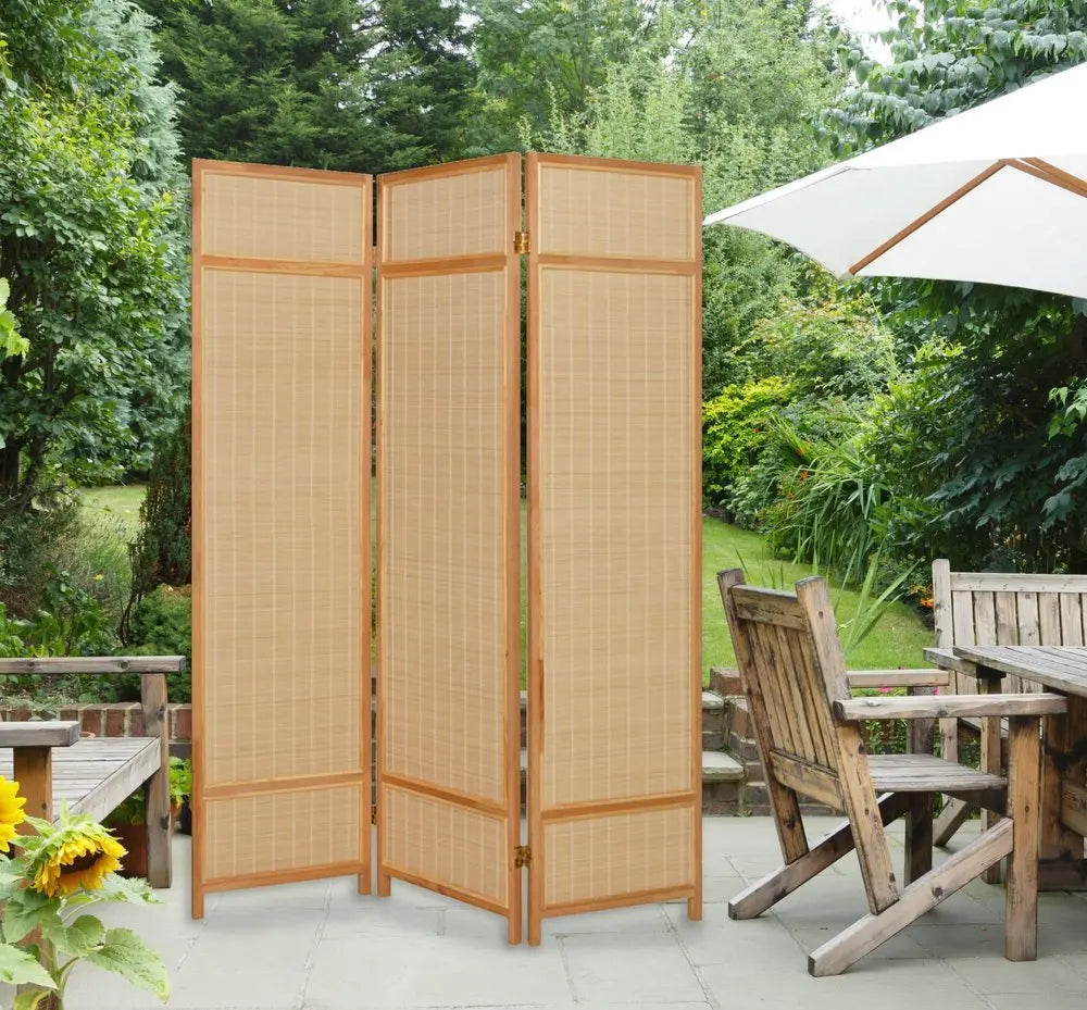 Natural Brown Bamboo Three Panel Room Divider Screen - NOBLE HOME INTERIORS