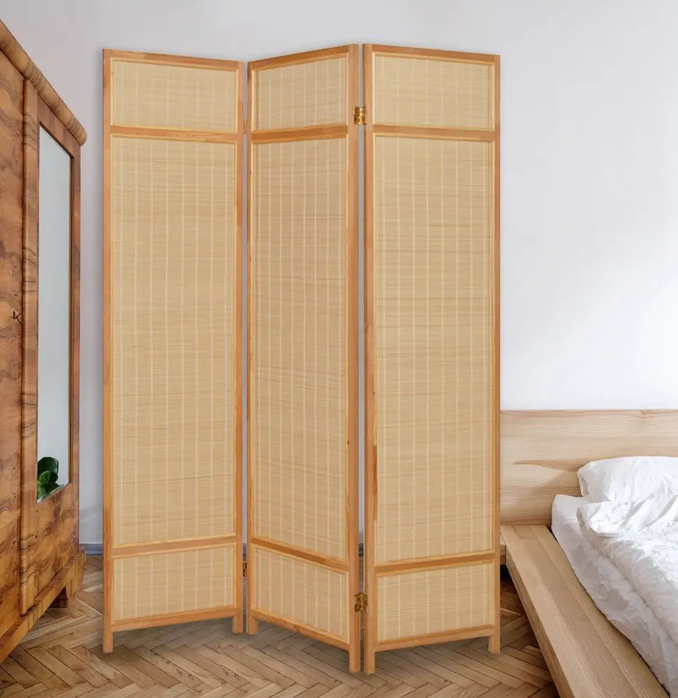 Natural Brown Bamboo Three Panel Room Divider Screen - NOBLE HOME INTERIORS