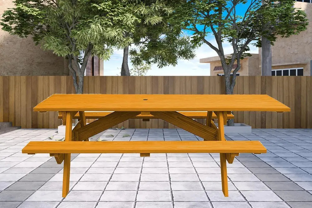 Natural Solid Wood Outdoor Picnic Table Umbrella Hole - NOBLE HOME INTERIORS