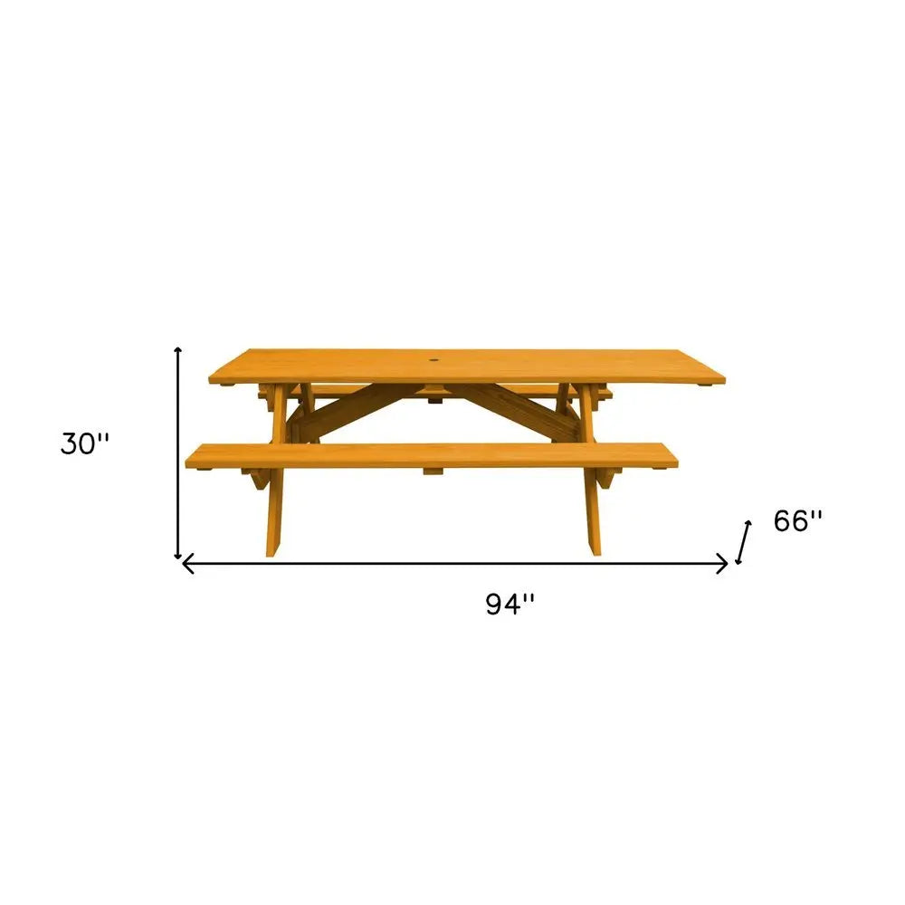 Natural Solid Wood Outdoor Picnic Table Umbrella Hole - NOBLE HOME INTERIORS