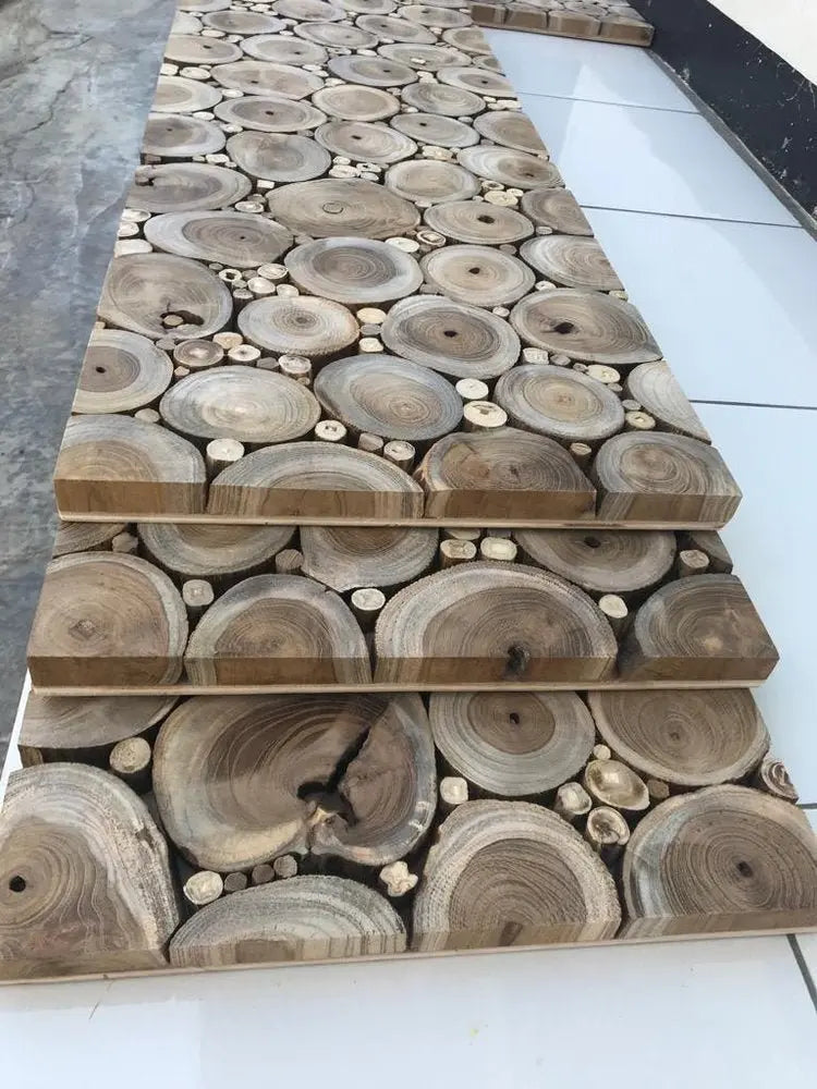 Natural Tree Stump Slice Teak Reclaimed Wood Decorative Wall Panels - NOBLE HOME INTERIORS