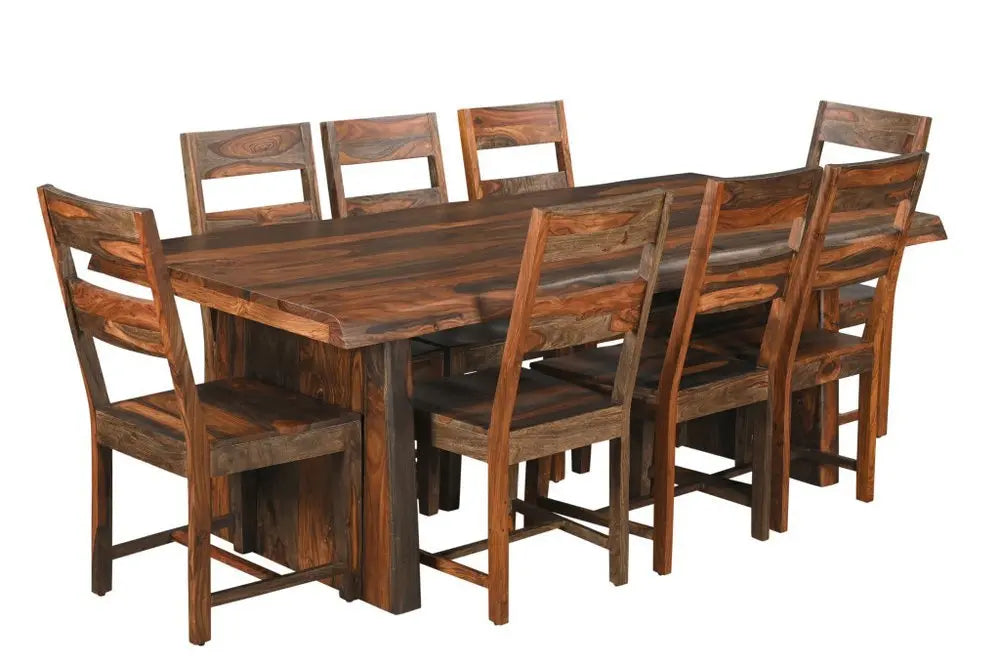 Nine Piece Brown Solid Wood Dining Set with Eight Chairs - NOVA HOME FURNITURE