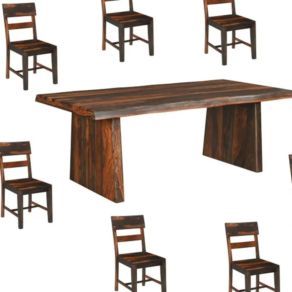 Nine Piece Brown Solid Wood Dining Set with Eight Chairs and One Bench - NOVA HOME FURNITURE