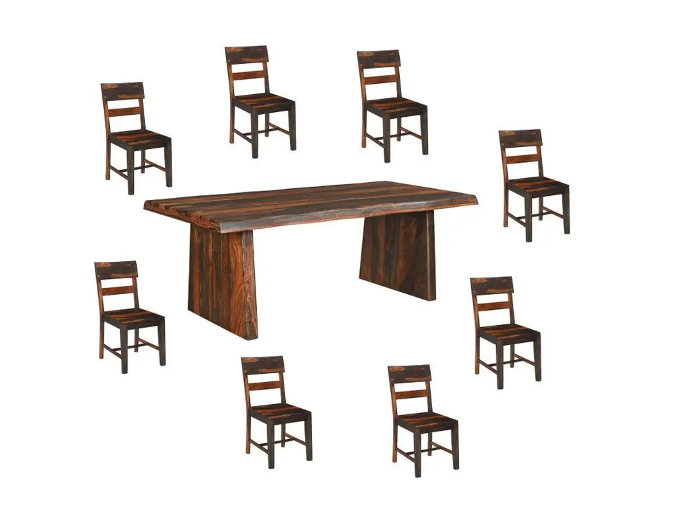 Nine Piece Brown Solid Wood Dining Set with Eight Chairs and One Bench - NOVA HOME FURNITURE