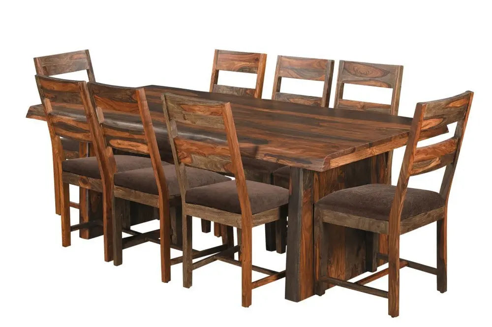 Nine Piece Dark Brown Solid Wood Dining Set with Eight Chairs - NOVA HOME FURNITURE