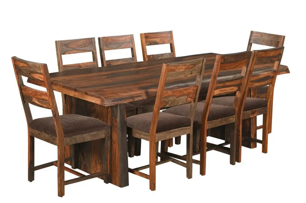 Nine Piece Dark Brown Solid Wood Dining Set with Eight Chairs - NOVA HOME FURNITURE