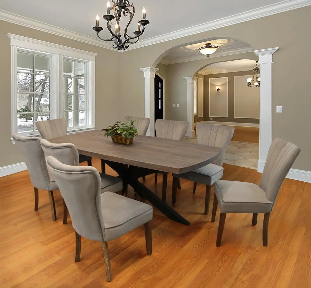 Nine Piece Gray and Black Solid Wood Dining Set with Eight Chairs - NOVA HOME FURNITURE