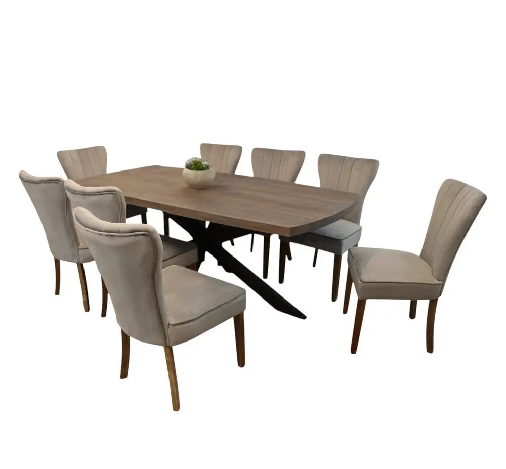 Nine Piece Gray and Black Solid Wood Dining Set with Eight Chairs - NOVA HOME FURNITURE