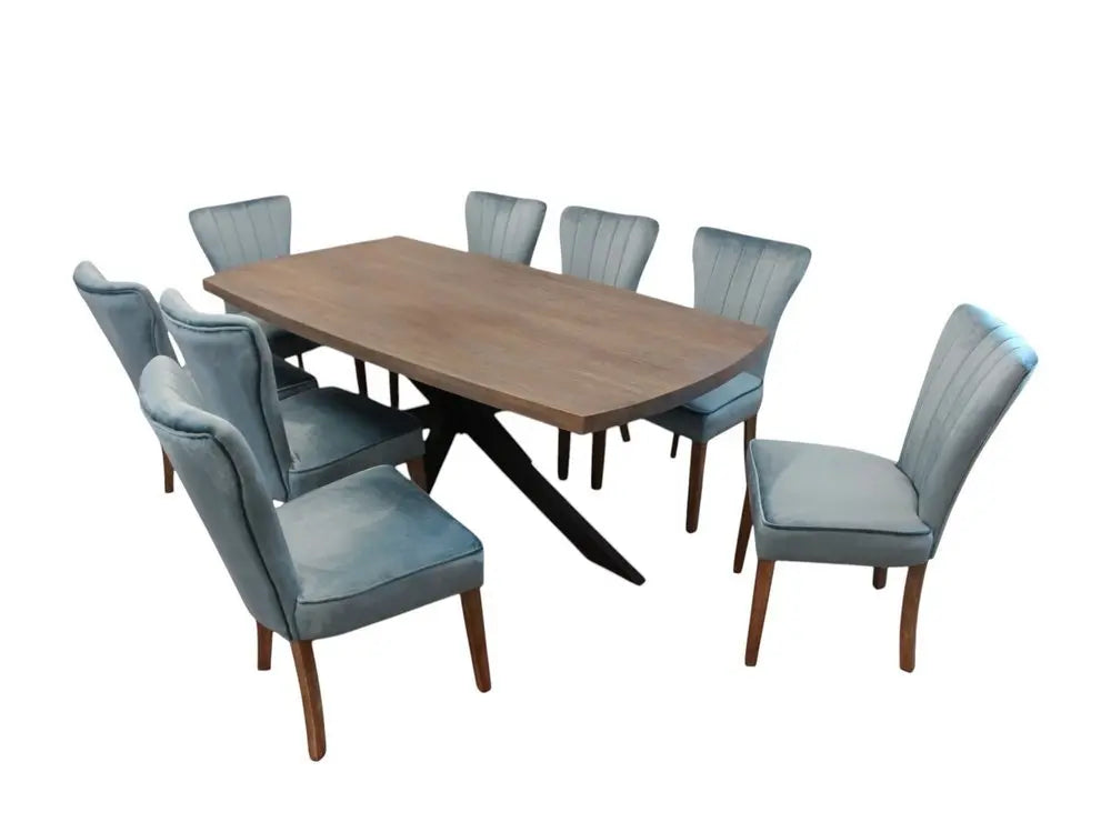 Nine Piece Gray and Black Solid Wood Dining Set with Eight Chairs - NOVA HOME FURNITURE