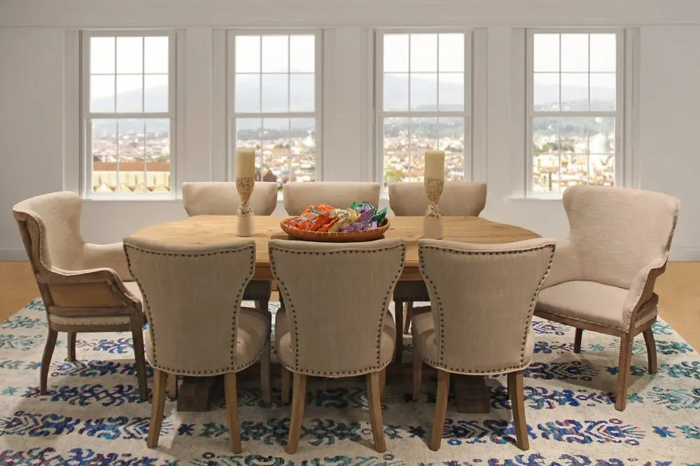 Nine Piece Natural Solid Wood Dining Set with Eight Chairs - NOVA HOME FURNITURE