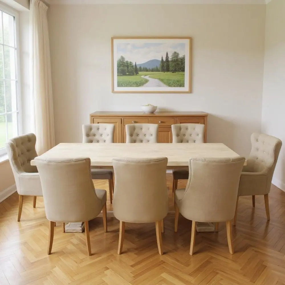 Nine Piece White Solid Wood Dining Set with Eight Chairs - NOVA HOME FURNITURE