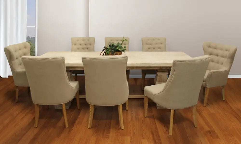 Nine Piece White Solid Wood Dining Set with Eight Chairs - NOVA HOME FURNITURE