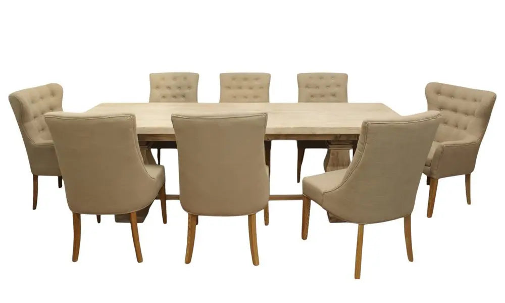 Nine Piece White Solid Wood Dining Set with Eight Chairs - NOVA HOME FURNITURE