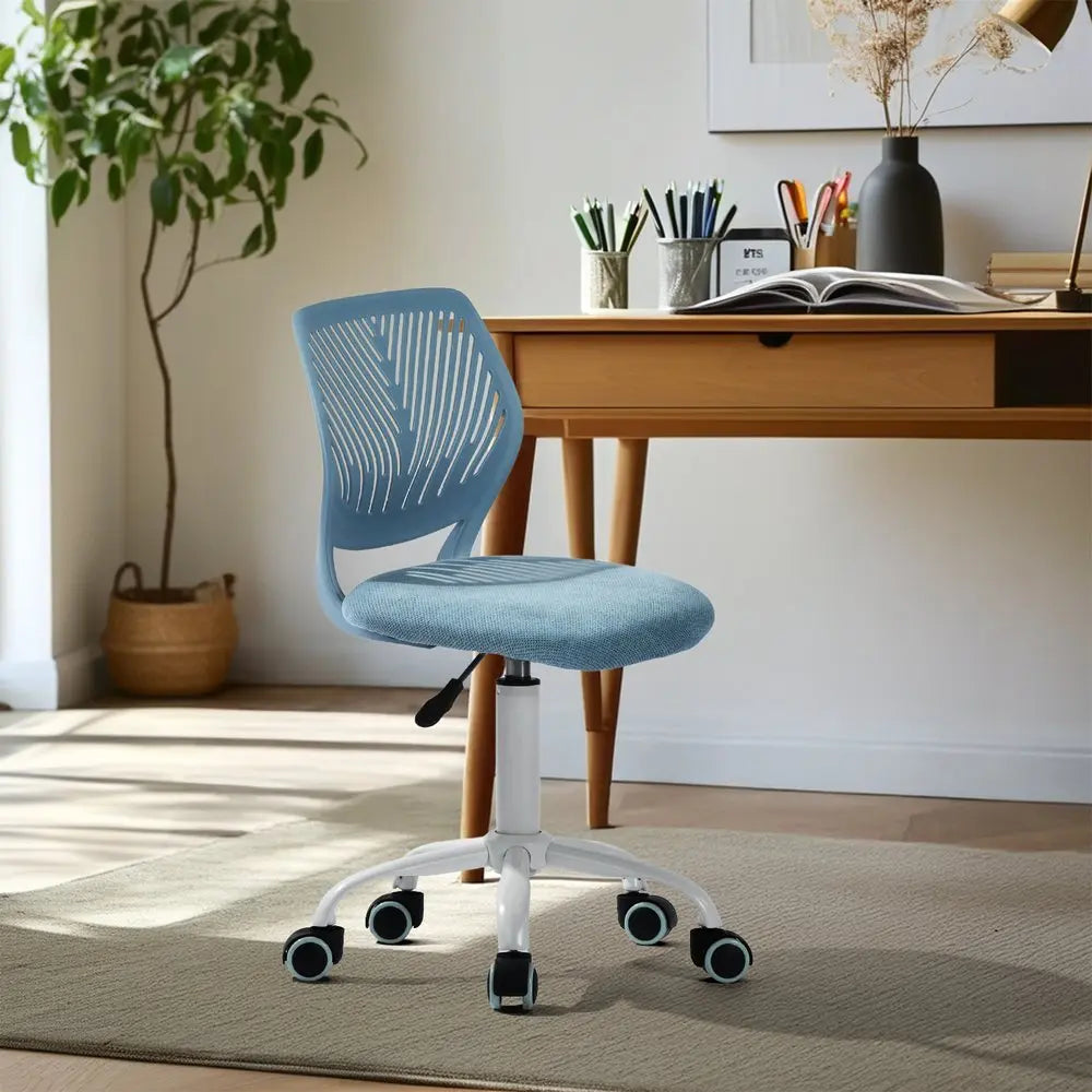 Pale Blue and White Adjustable Height Swivel Rolling Office Chair - NOBLE HOME INTERIORS