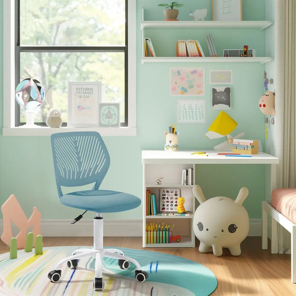 Pale Blue and White Adjustable Height Swivel Rolling Office Chair - NOBLE HOME INTERIORS